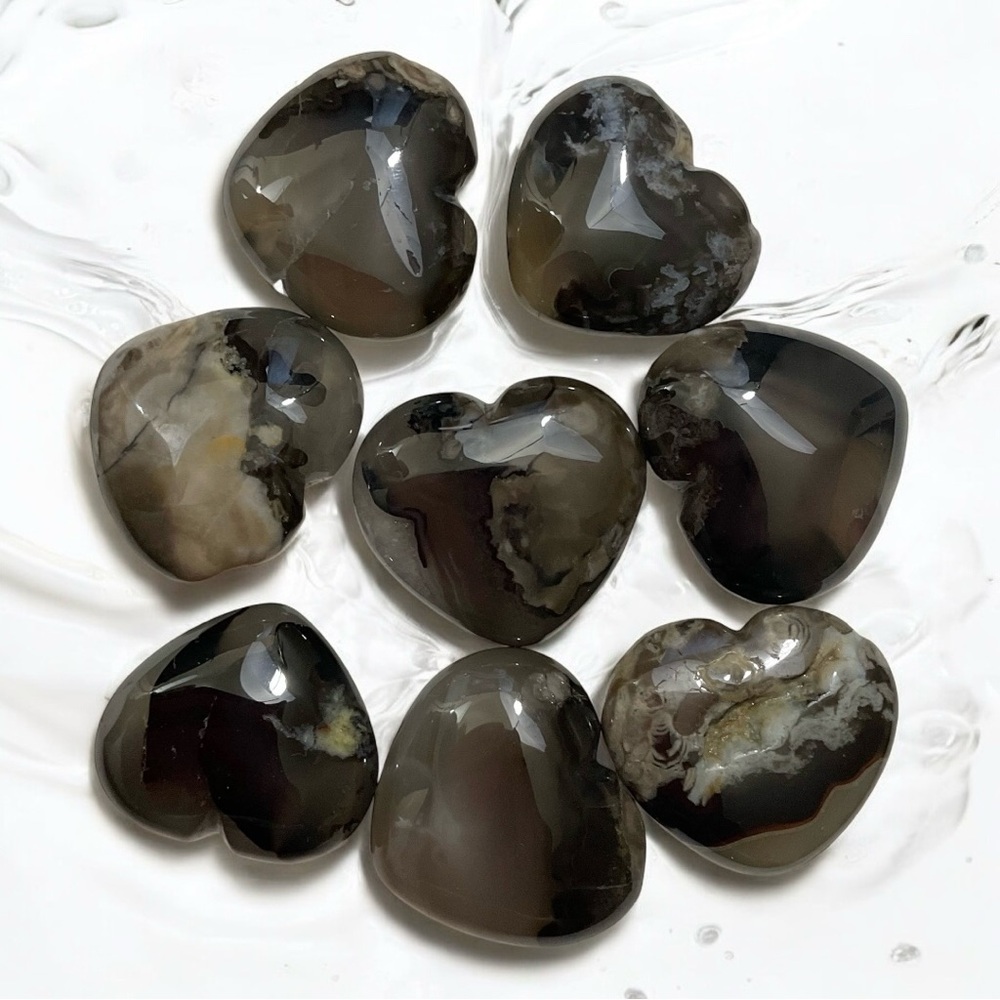 2 Heart-Shaped Volcanic Agate Stones